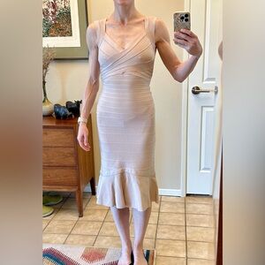 Herve Leger pale pink dress